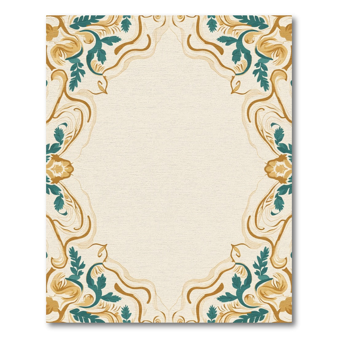Golden Teal Floral Swirl Medallion Rug