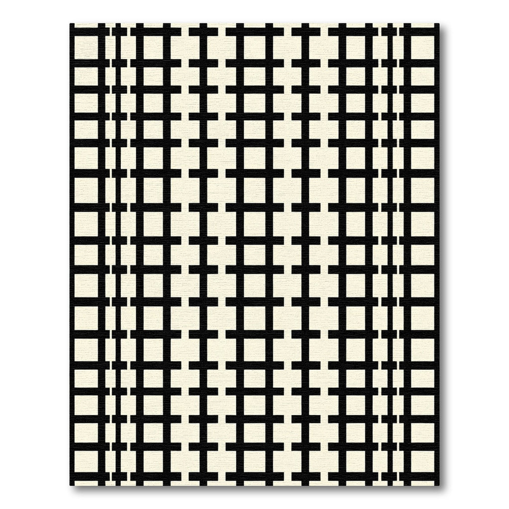 Cream Black Geometric Grid Rug