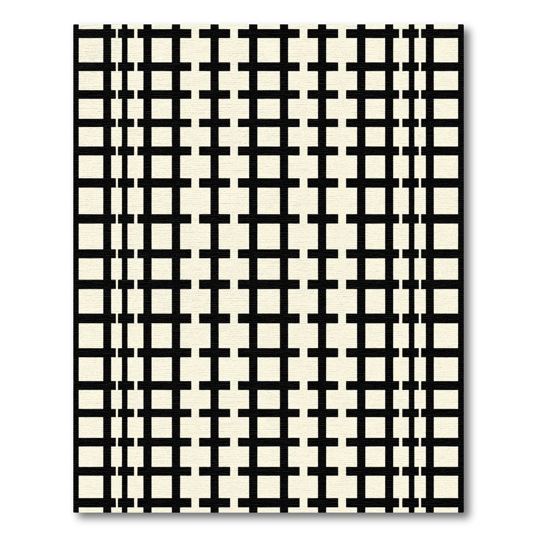 Cream Black Geometric Grid Rug