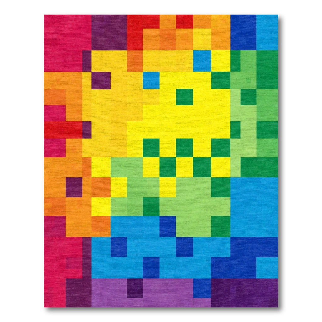 Vibrant Pixelated Rainbow Geometric Rug