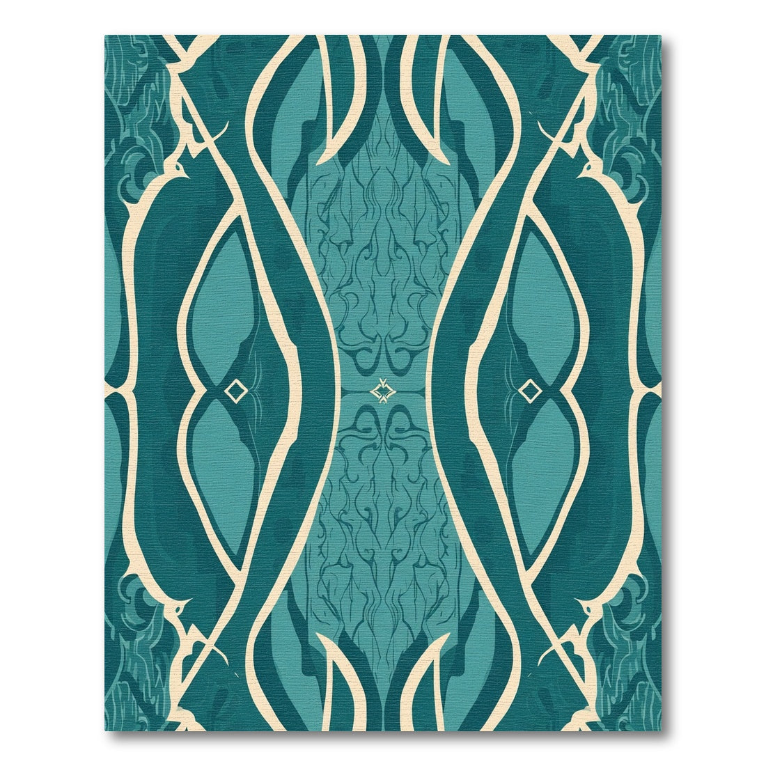 Teal Cream Organic Flowing Forms Rug