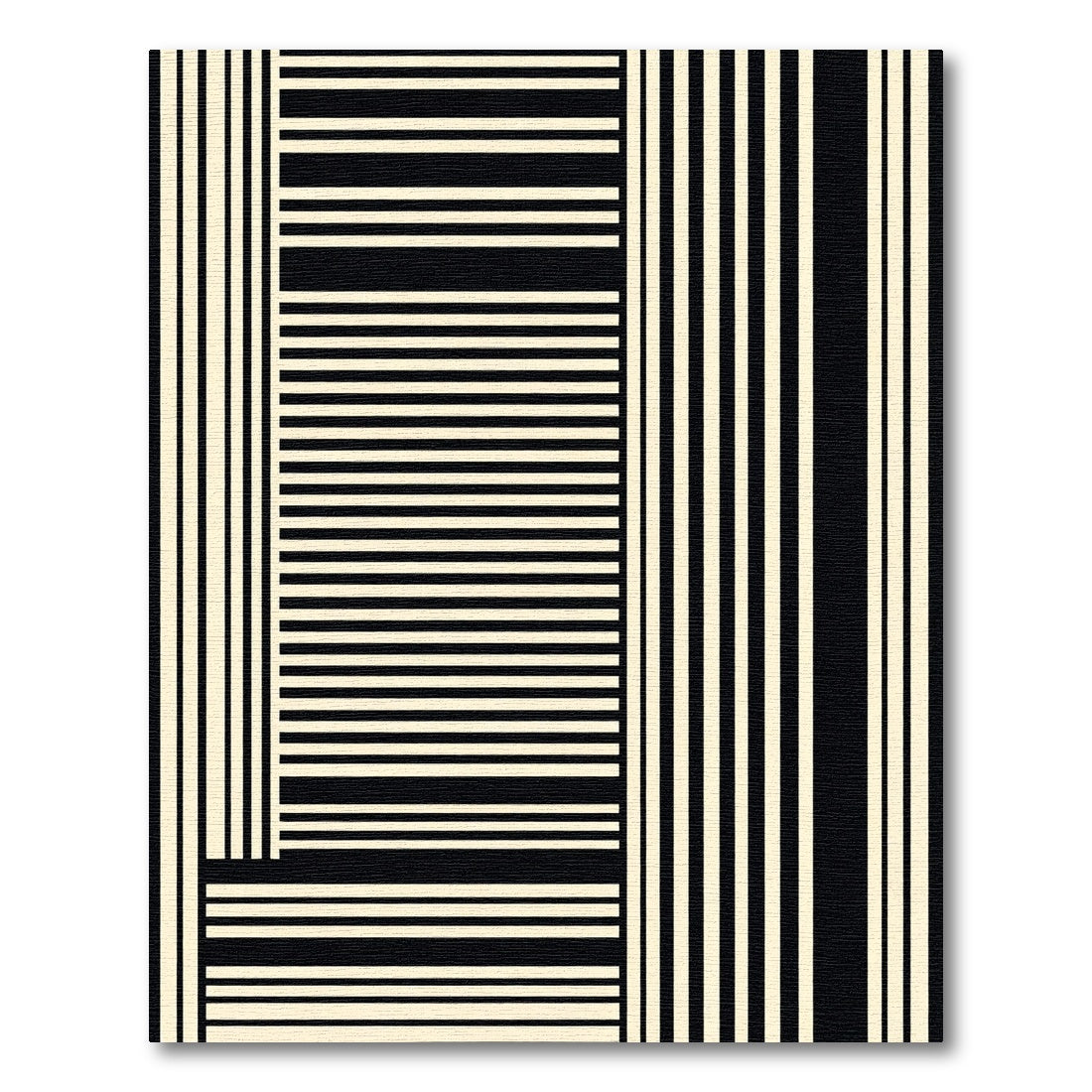 Modern Black Cream Striped Composition Rug