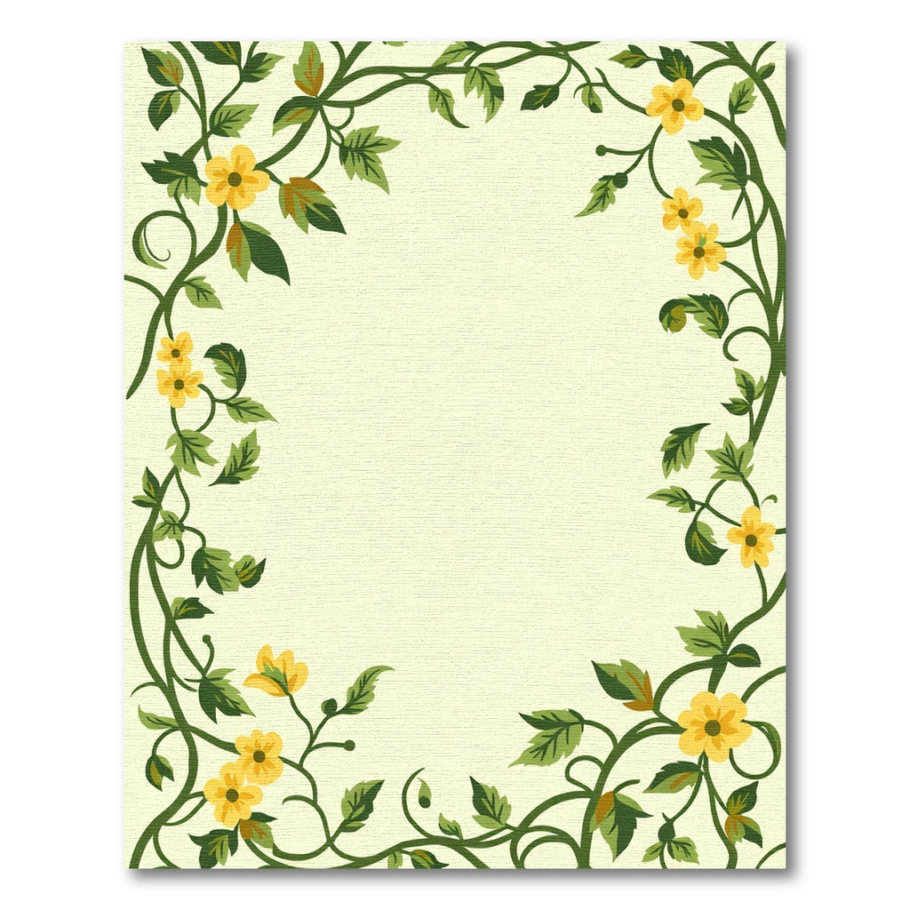 Yellow Floral Vine Border Rug