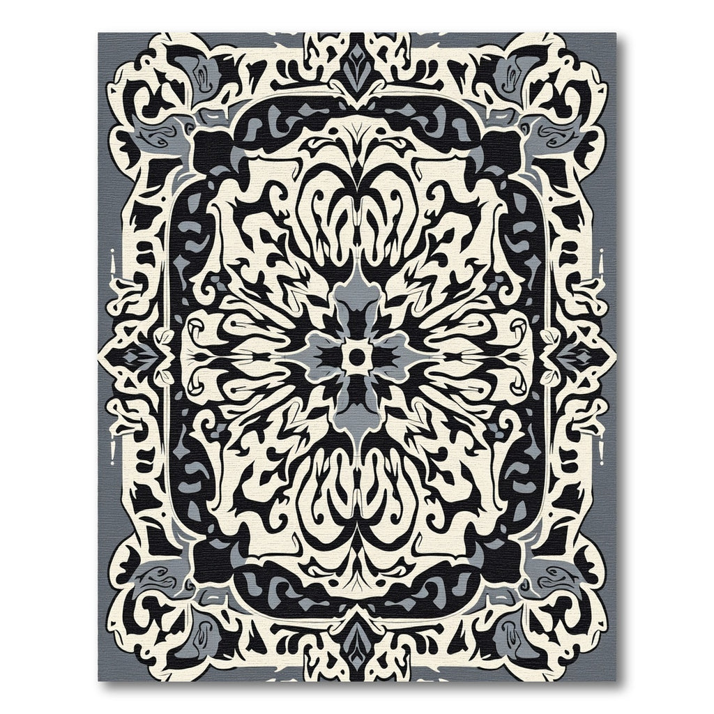 Monochromatic Black Elegant Scroll Rug