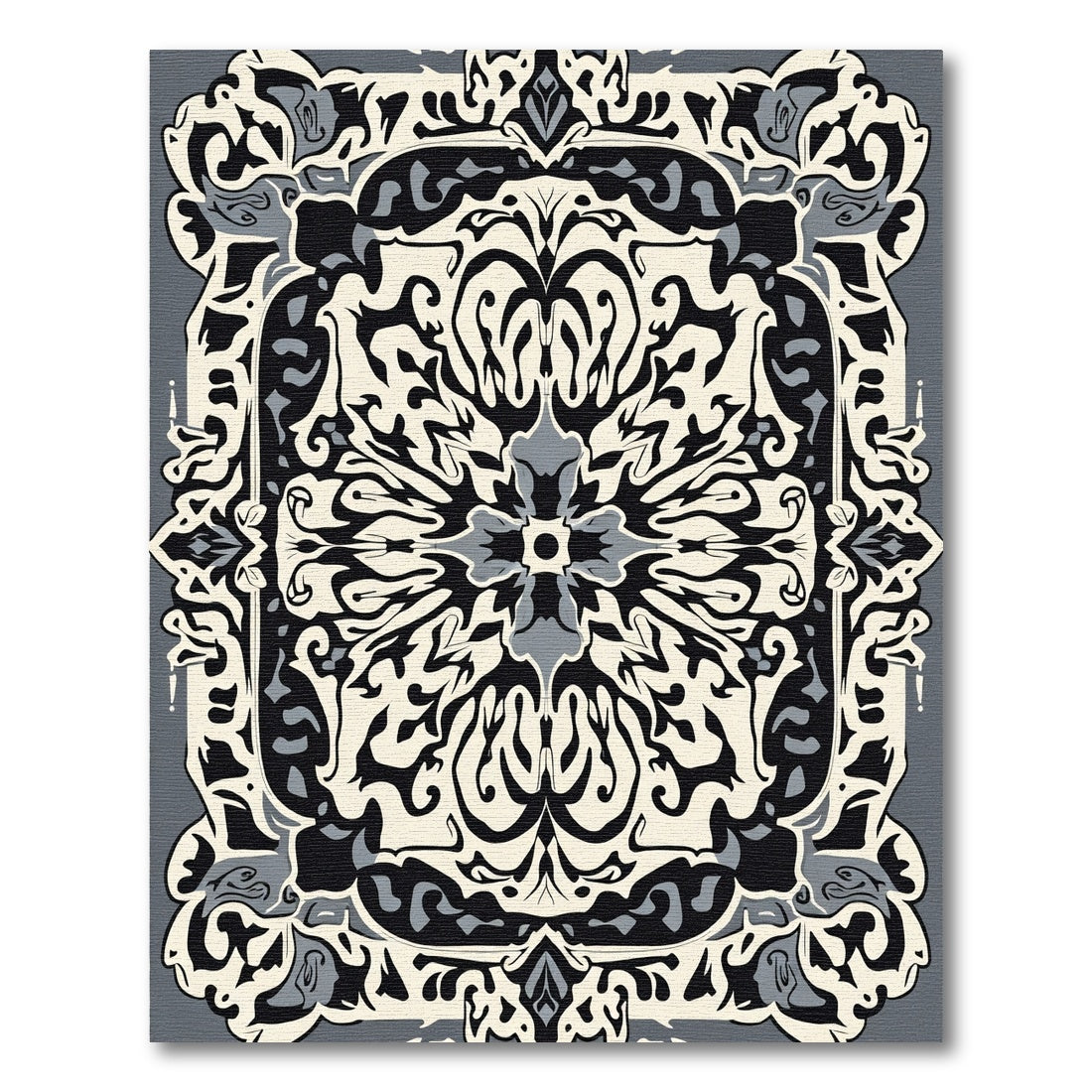 Monochromatic Black Elegant Scroll Rug