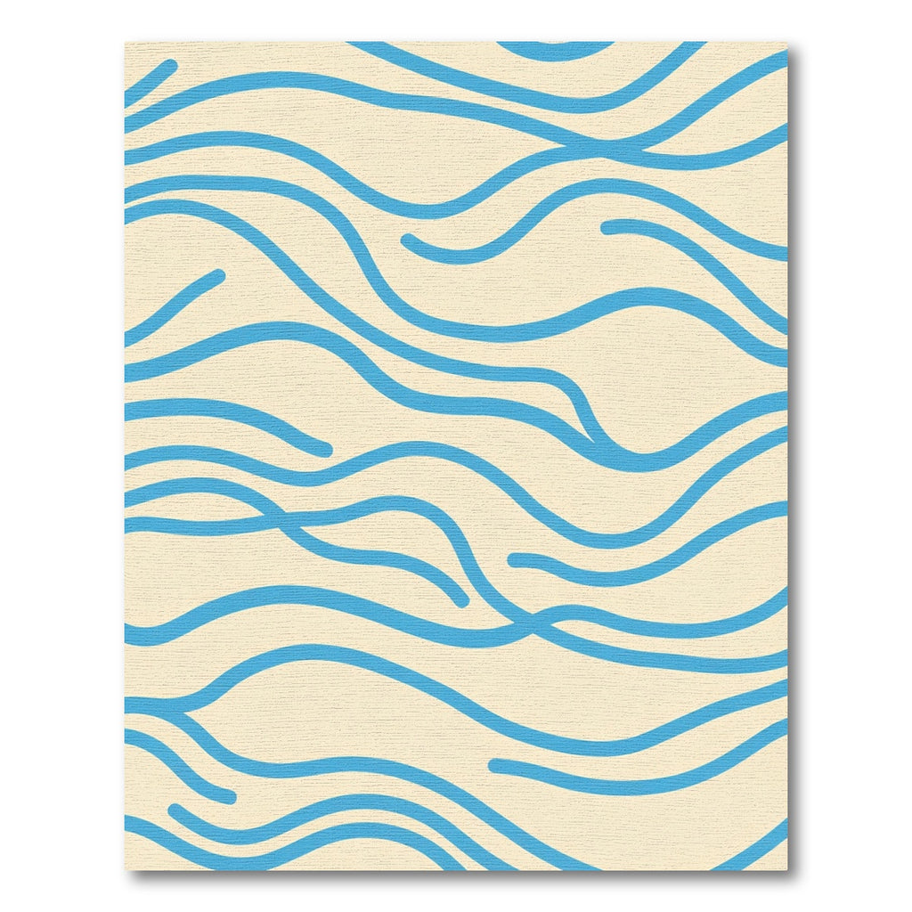 Cream Blue Wave Lines Rug