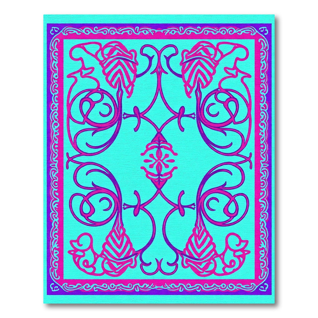 Vibrant Aqua Baroque Floral Rug