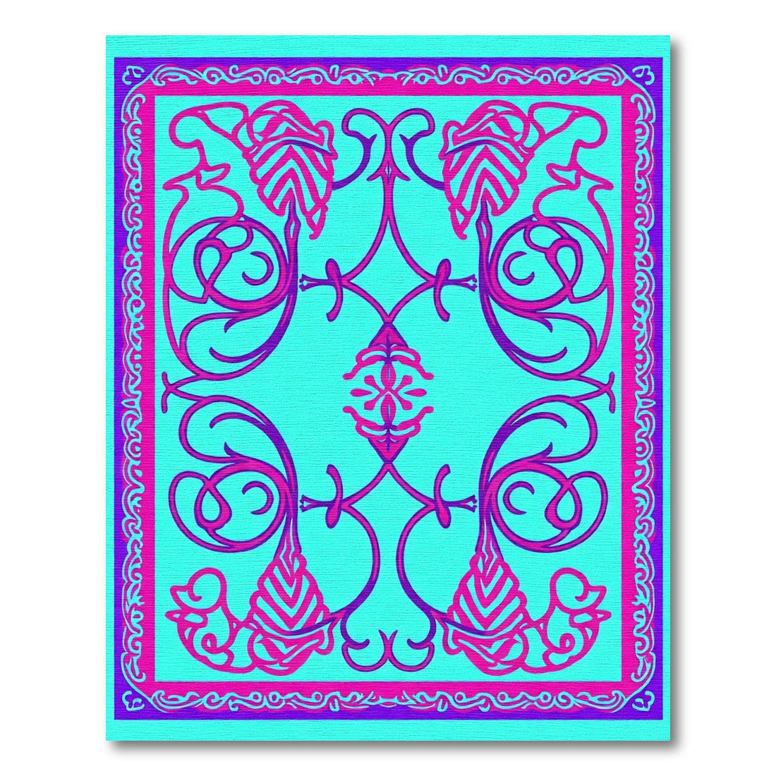 Vibrant Aqua Baroque Floral Rug