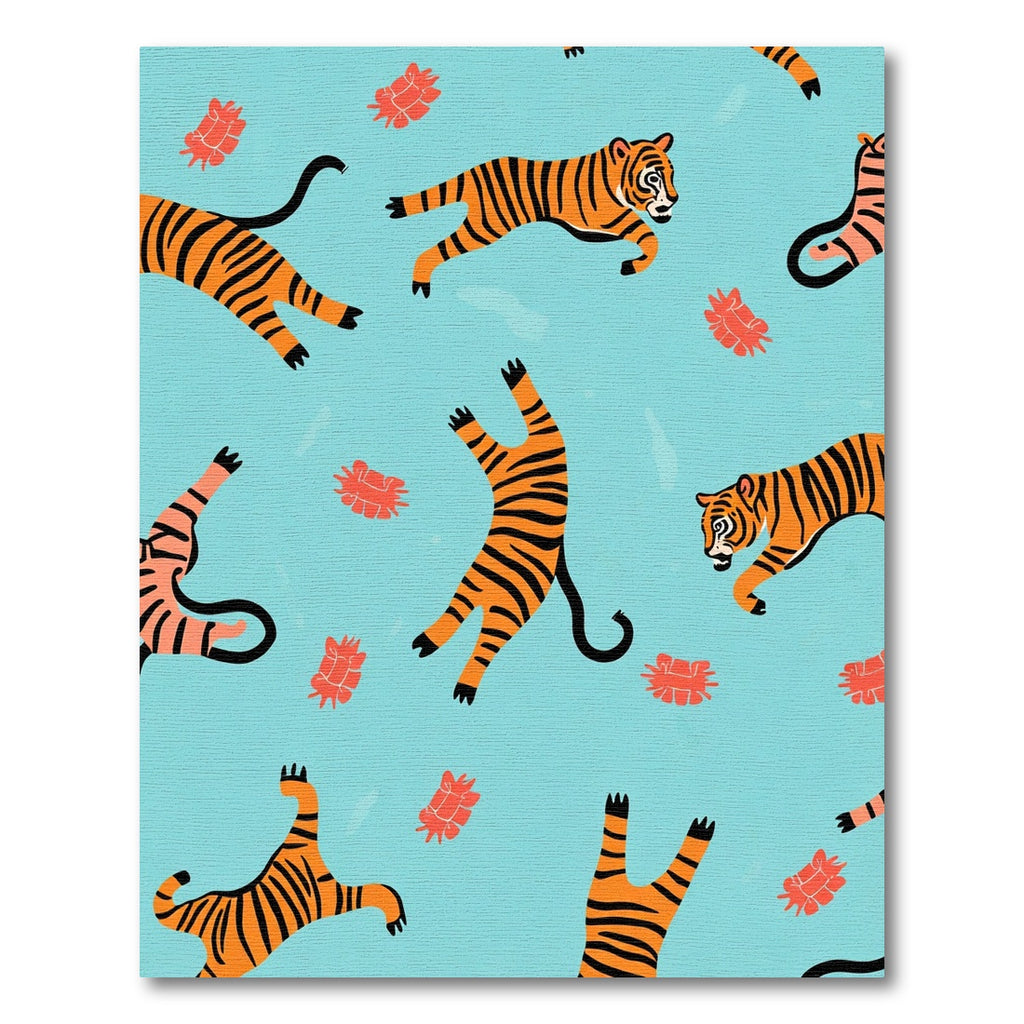 Playful Orange Tigers Light Blue Background Rug