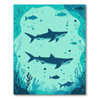 Deep Blue Oceanic Shark Ensemble Rug