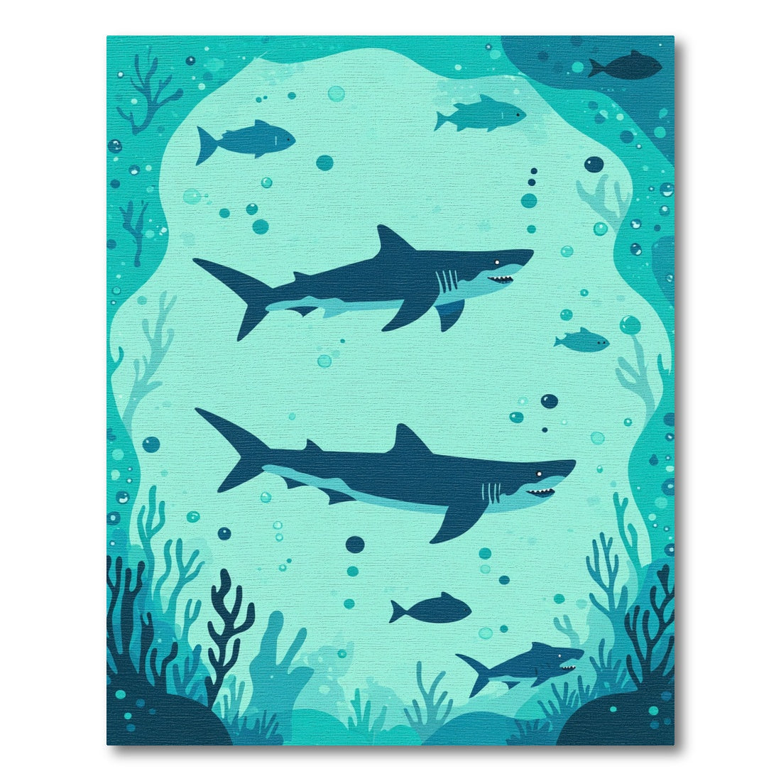 Deep Blue Oceanic Shark Ensemble Rug