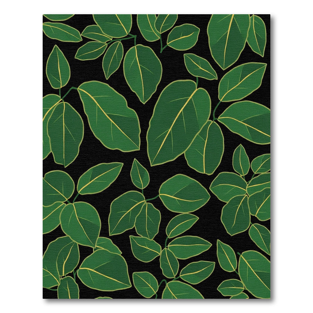 Emerald Green Leafy Vines Black Rug