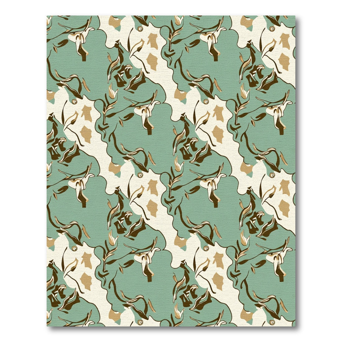 Green Cream Abstract Organic Floral Rug