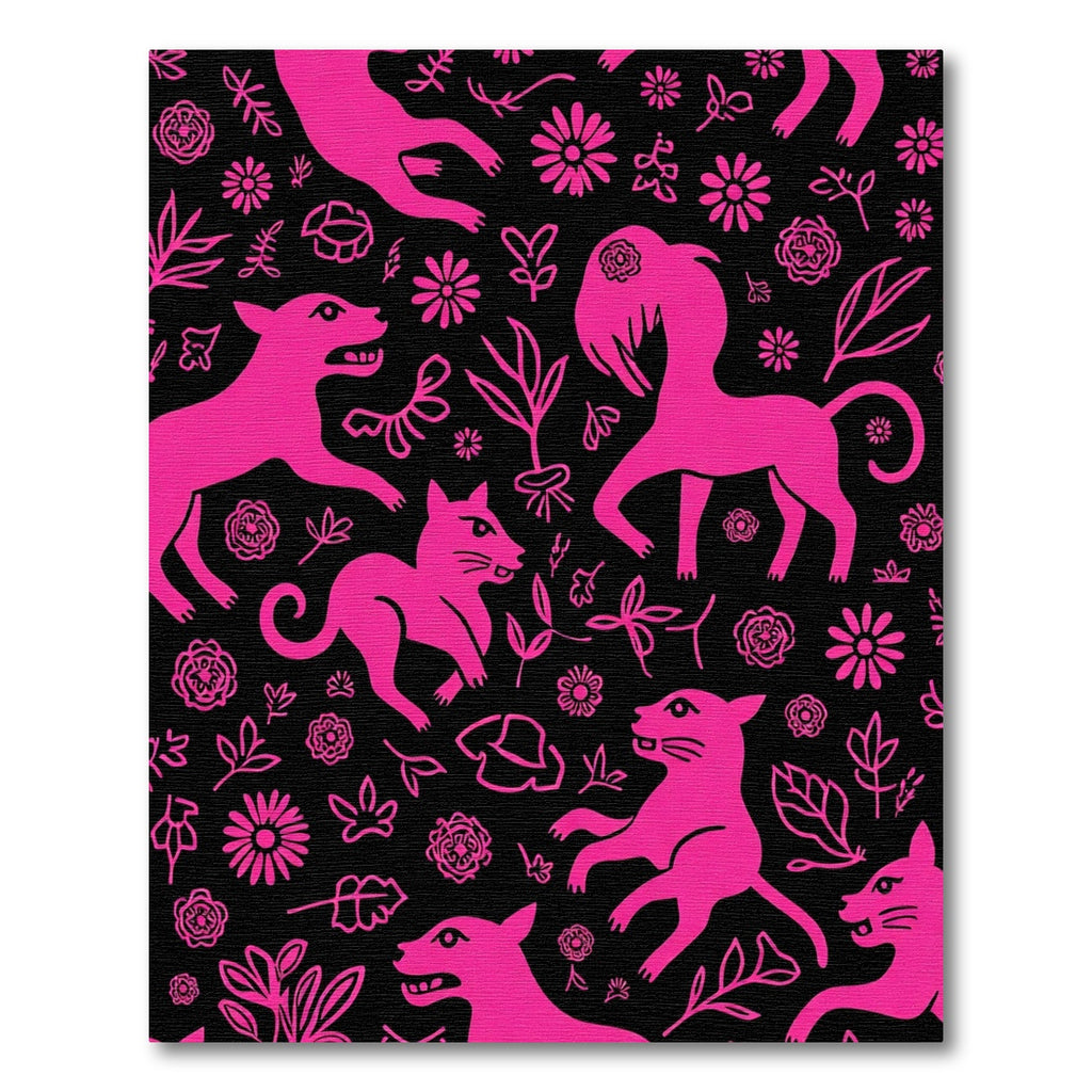 Bright Pink Animals Flowers Botanical Black Rug