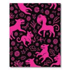 Bright Pink Animals Flowers Botanical Black Rug