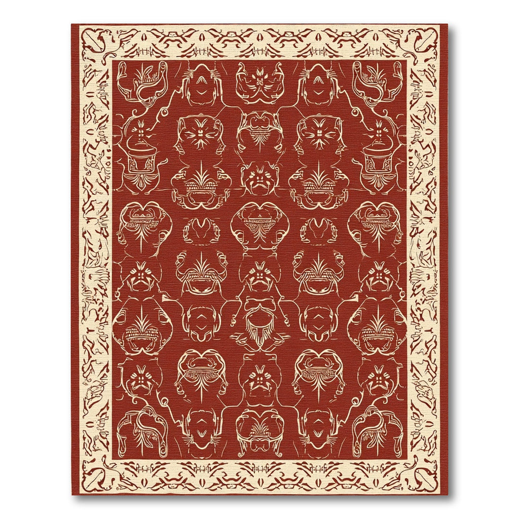 Crimson Antique Faces Border Rug