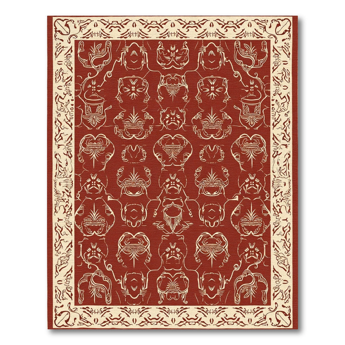 Crimson Antique Faces Border Rug