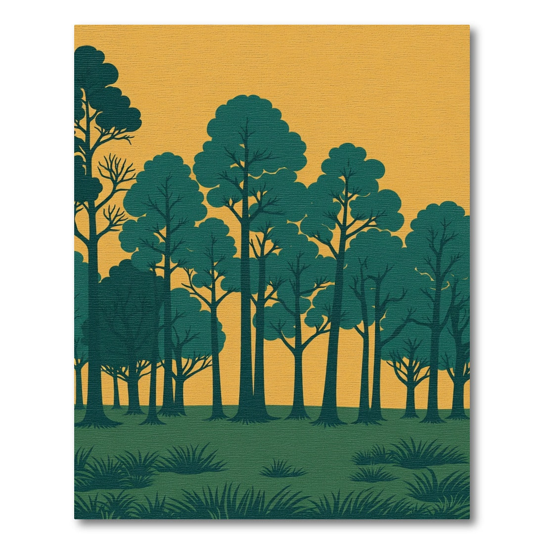 Teal Forest Trees Ochre Sky Landscape Rug
