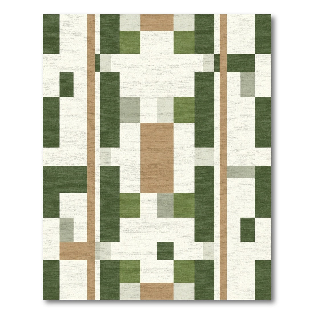 Geometric Terracotta Olive Square Arrangement Rug