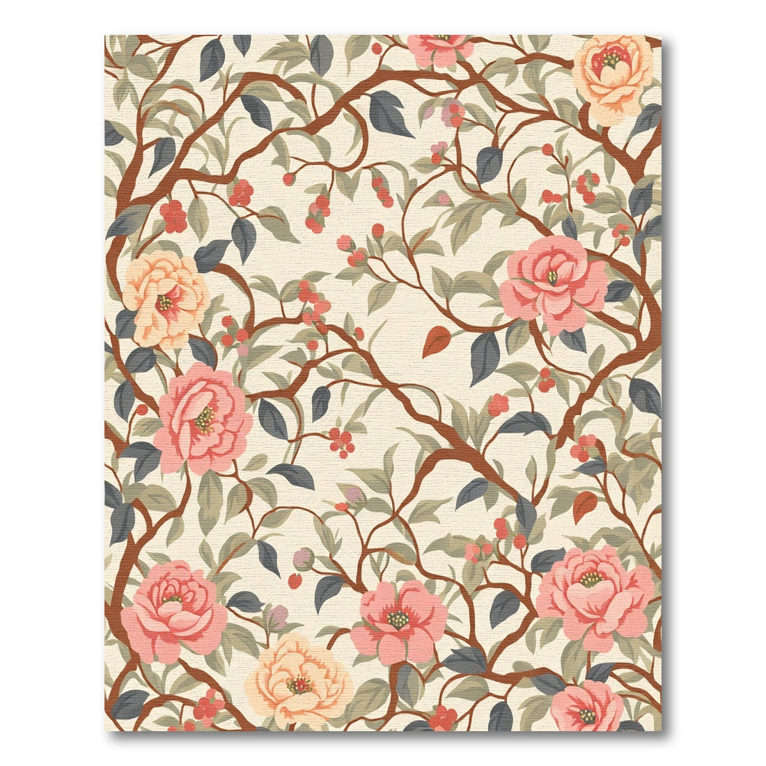 Peony Blossom Branch Vintage Floral Rug