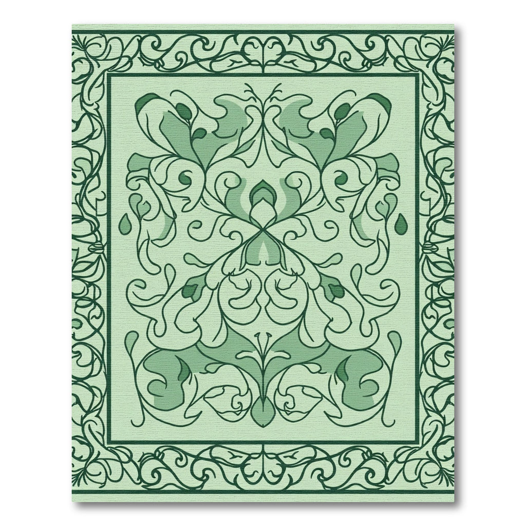 Green Tonal Floral Medallion Arabesque Rug