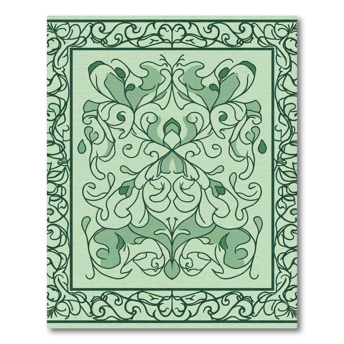 Green Tonal Floral Medallion Arabesque Rug