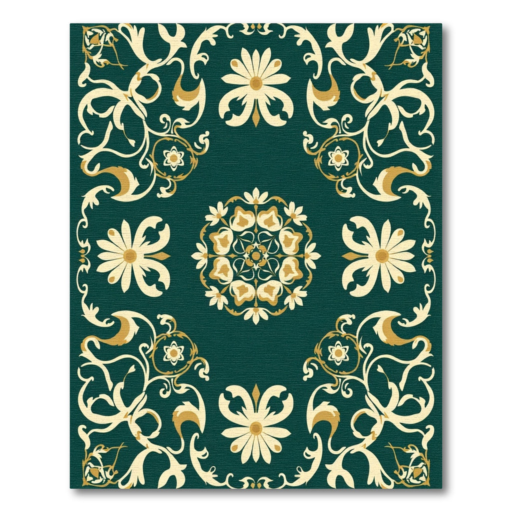 Teal And Cream Floral Medallion Rug