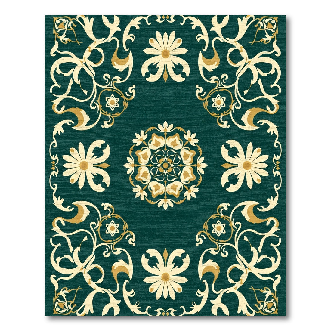 Teal And Cream Floral Medallion Rug