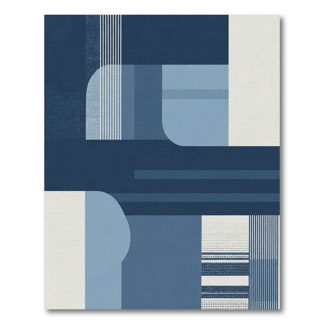 Deep Blue Abstract Geometric Blocks Rug