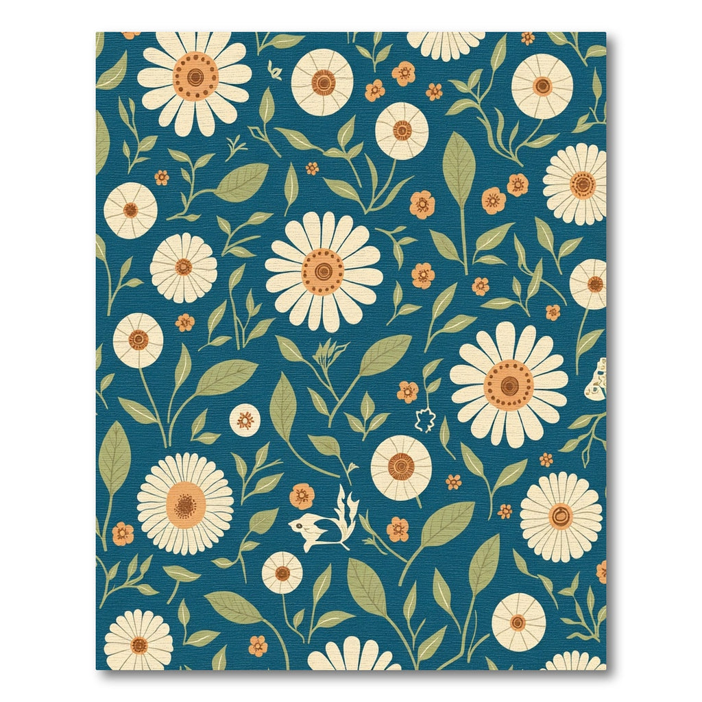 White Floral Garden Teal Background Rug
