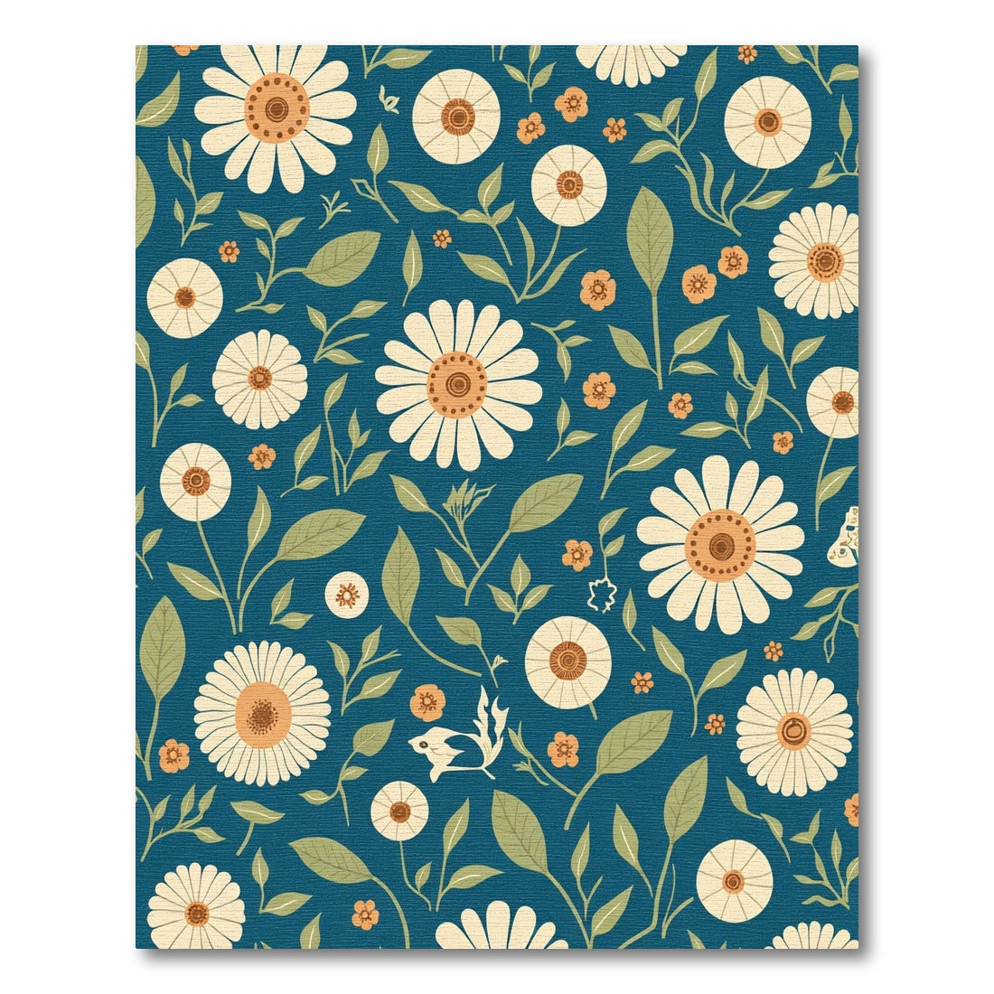 White Floral Garden Teal Background Rug