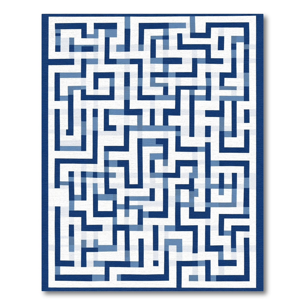 Geometric Blue Maze Linework Rug