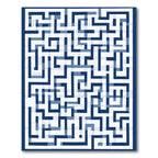 Geometric Blue Maze Linework Rug