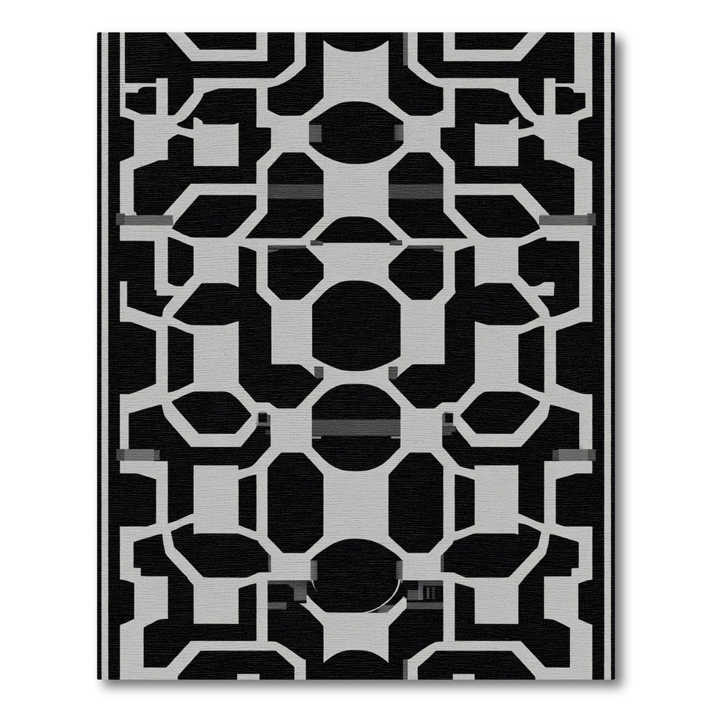 Black and Gray Abstract Geometric Maze Rug