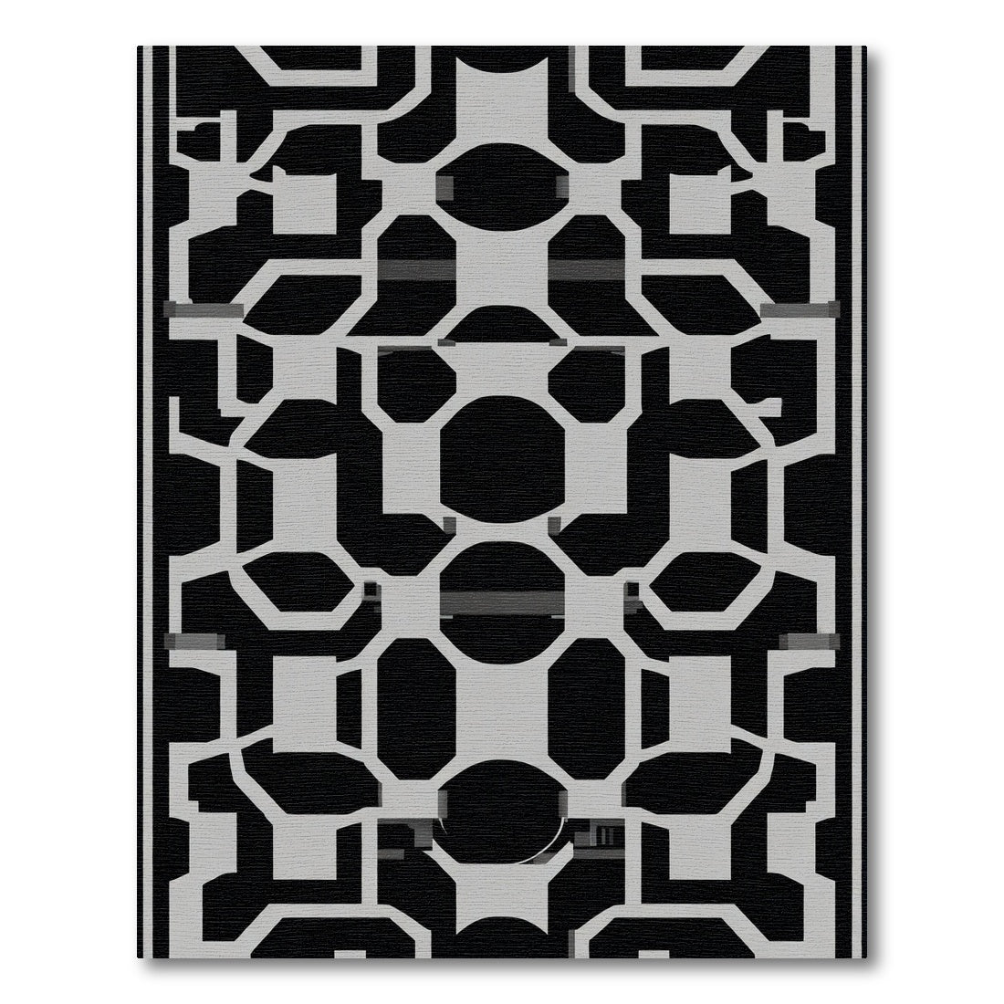 Black and Gray Abstract Geometric Maze Rug