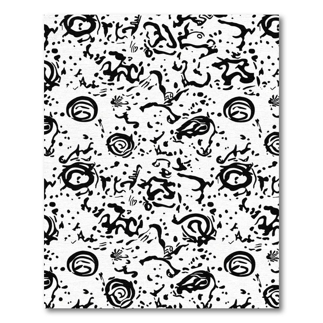 Primitive Black White Abstract Scribble Rug