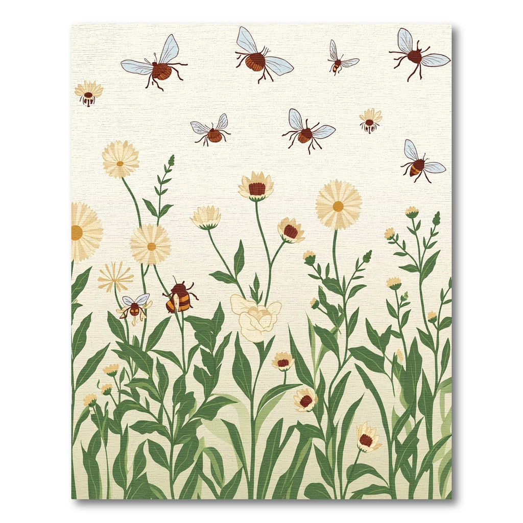 Whimsical Cream Floral Bee Garden Rug