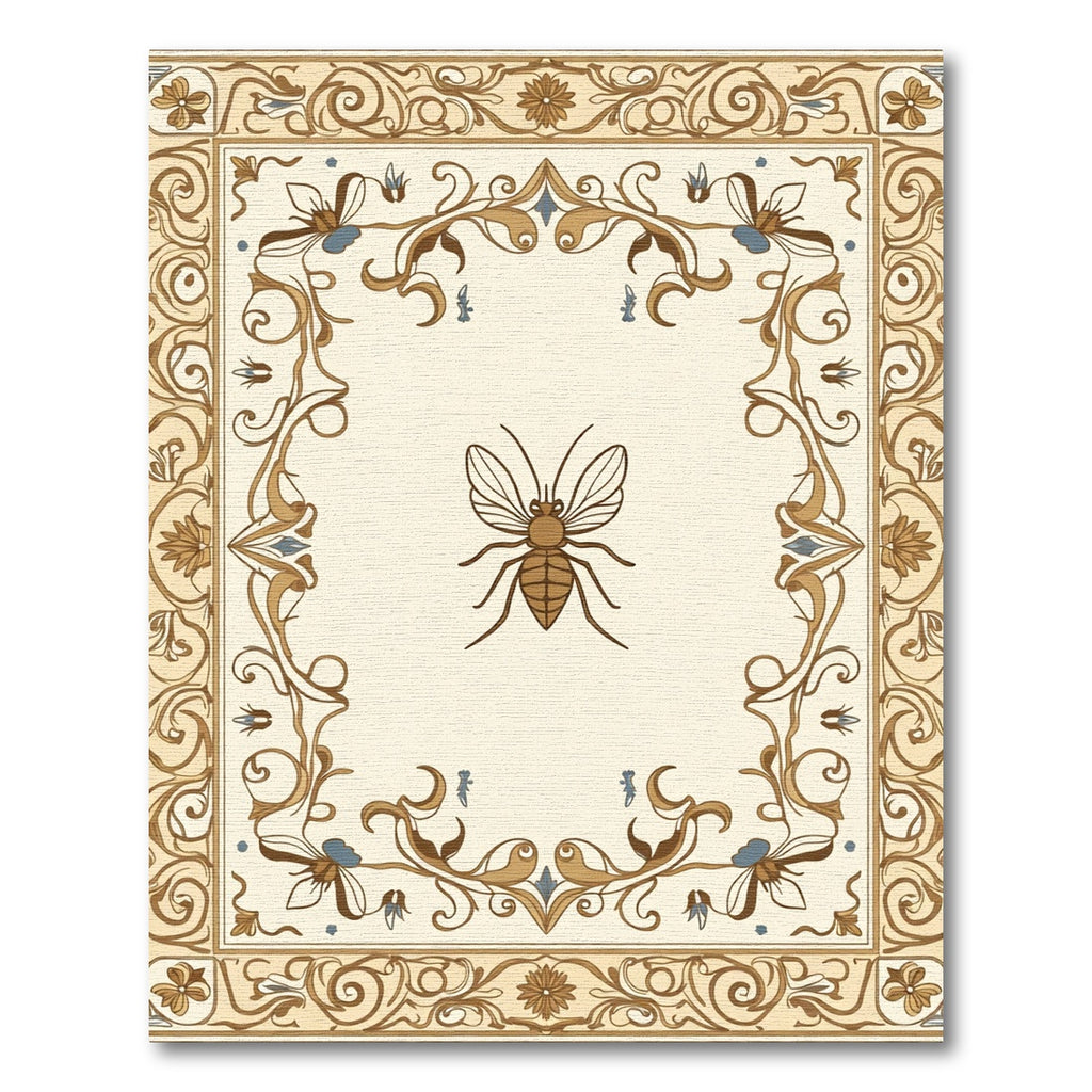 Ornate Golden Bee Floral Border Rug