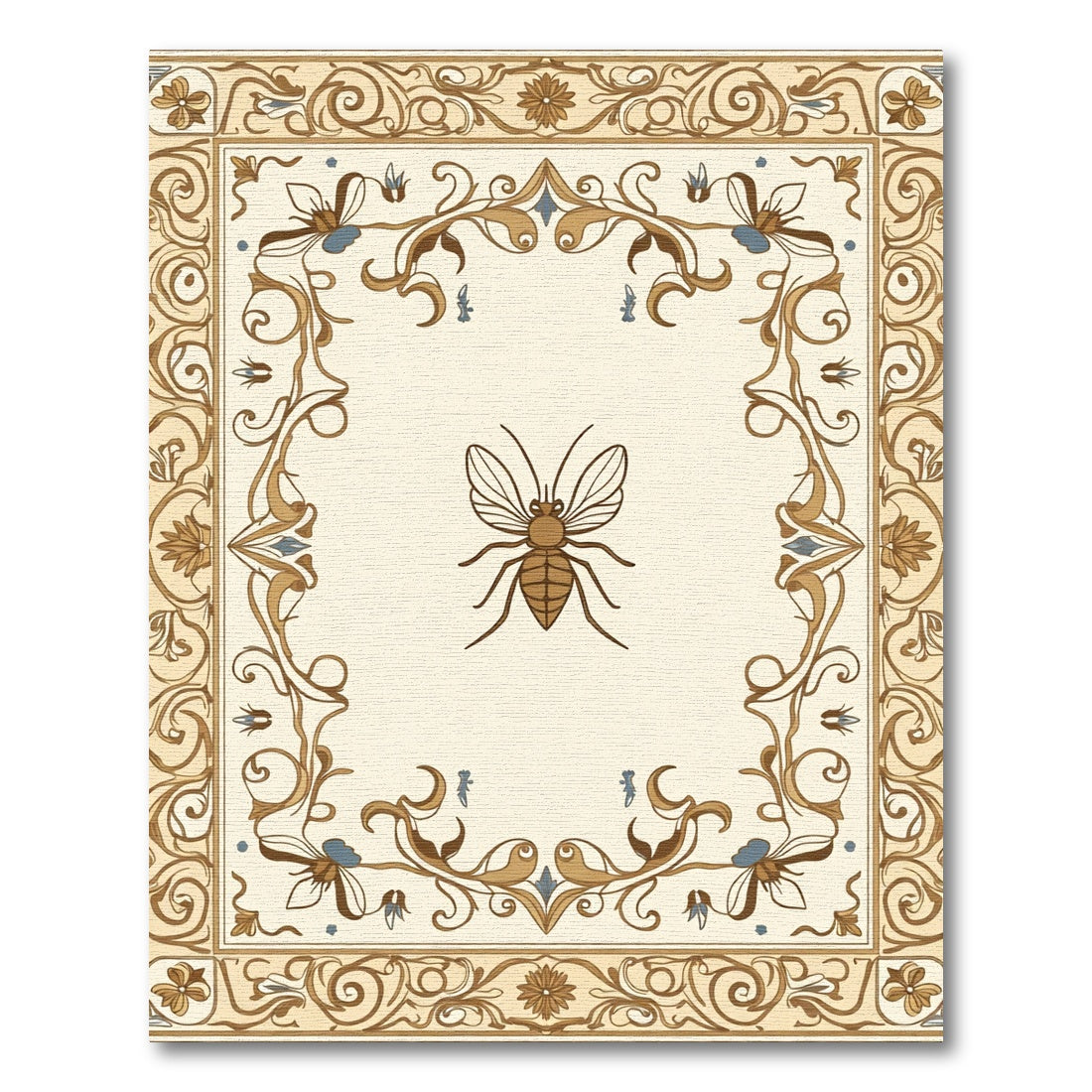 Ornate Golden Bee Floral Border Rug
