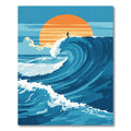 Surfer Riding Giant Orange Sun Wave Rug