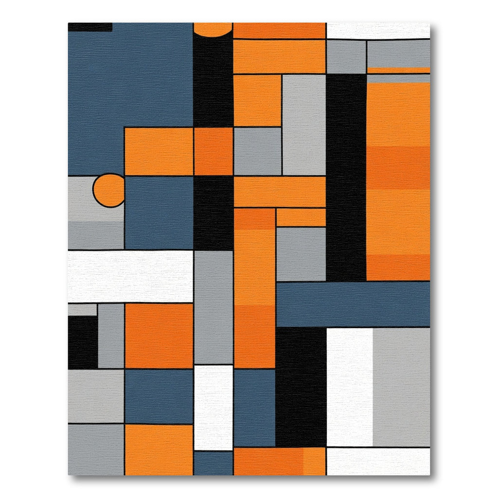 Abstract Grid Orange Teal Black Rug