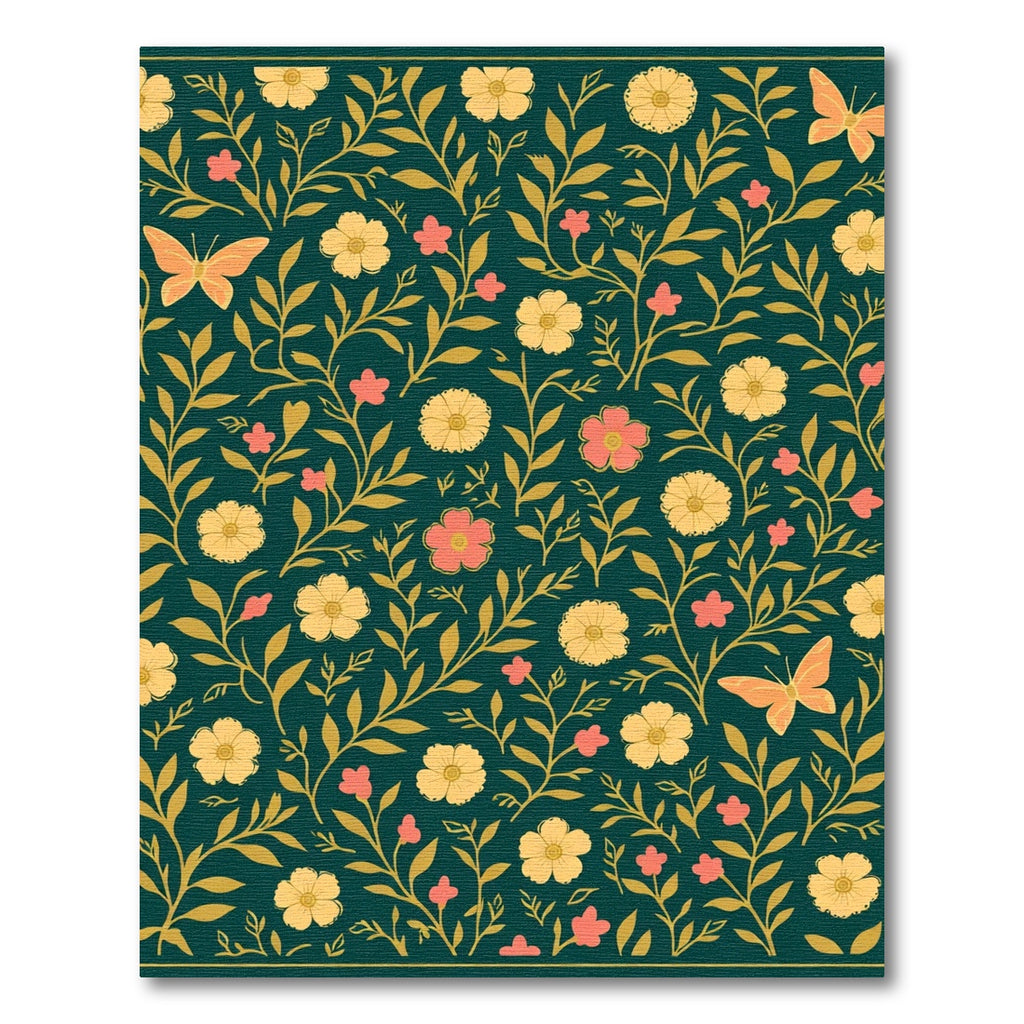 Teal Floral Butterfly Whimsical Garden Rug