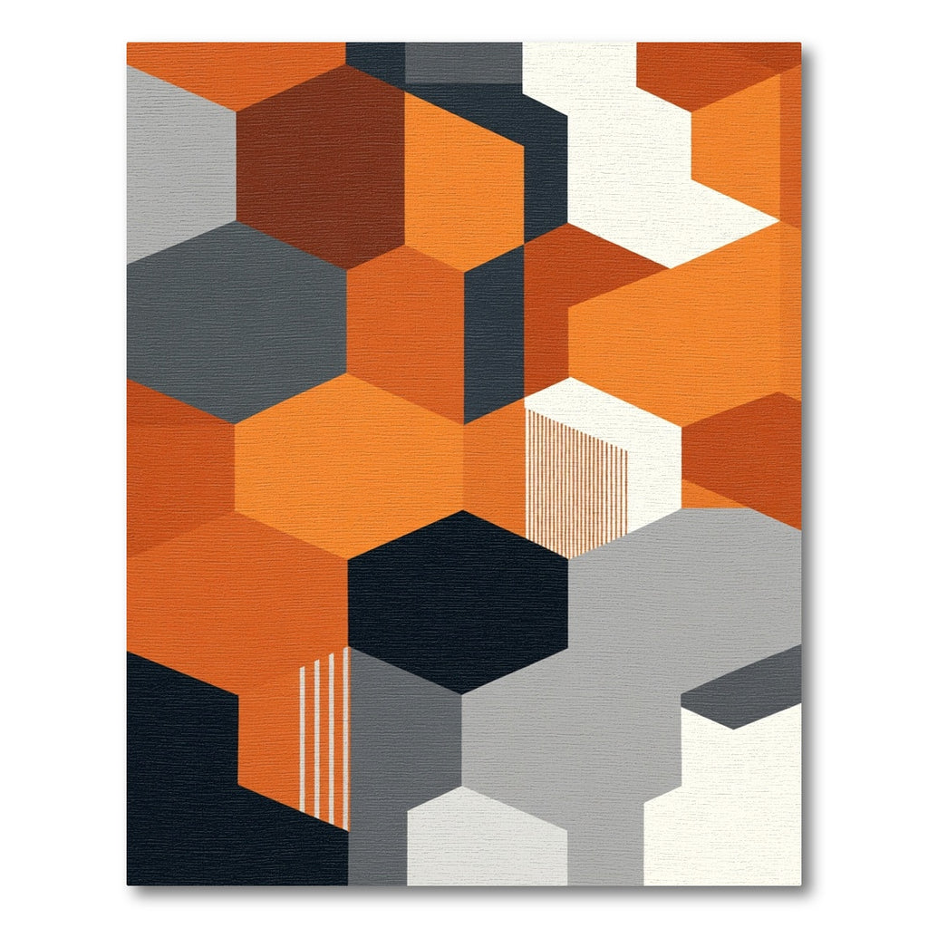 Bold Orange Hexagon Geometric Inlay Rug