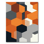 Bold Orange Hexagon Geometric Inlay Rug