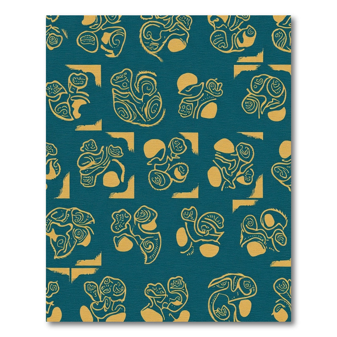 Abstract Golden Figures Teal Background Rug