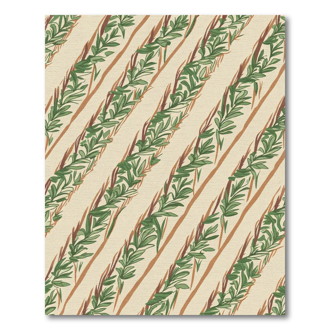 Earthy Green Vine Diagonal Stripe Rug