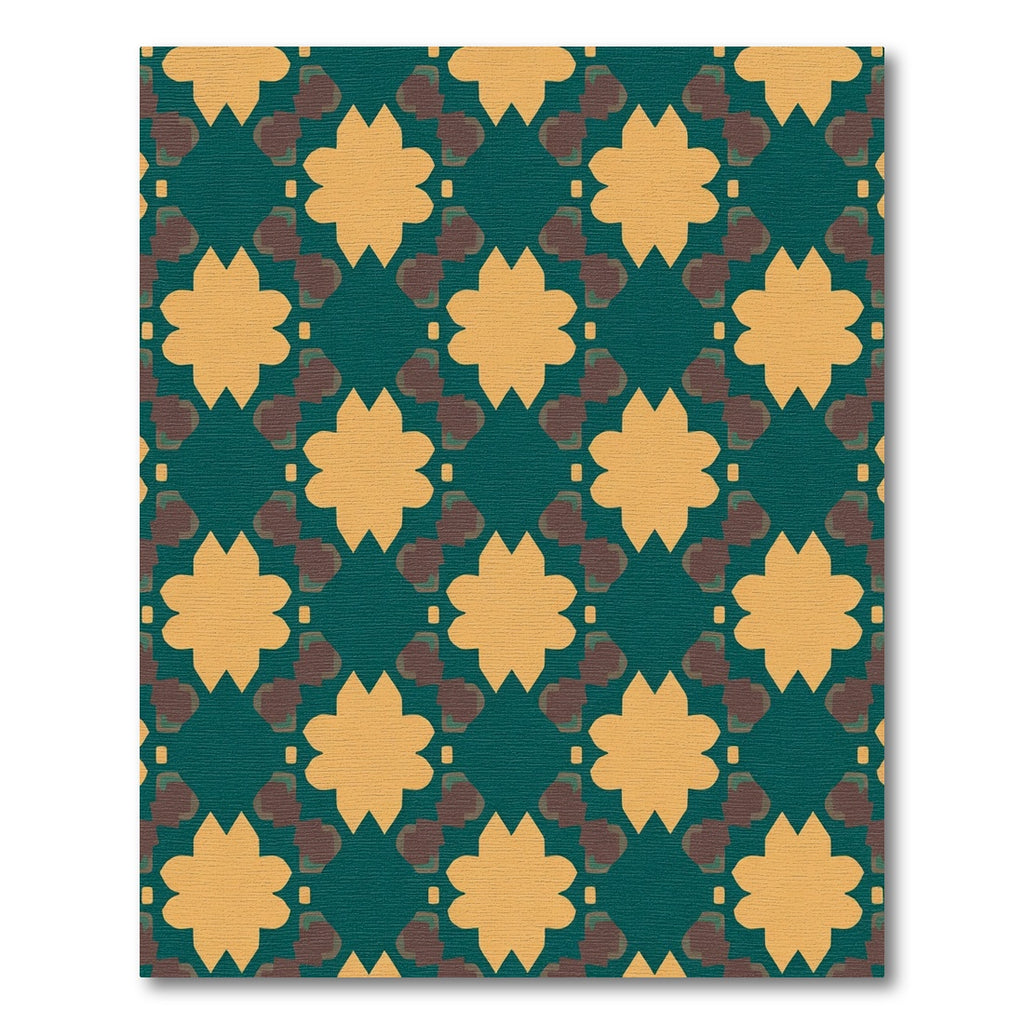 Teal Ochre Starburst Quatrefoil Composition Rug