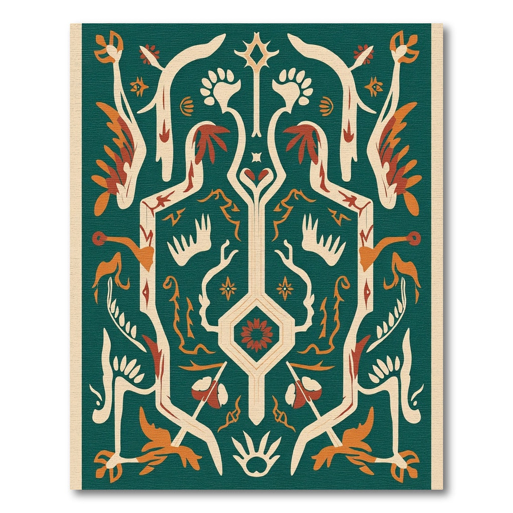 Teal Orange Abstract Tribal Floral Rug