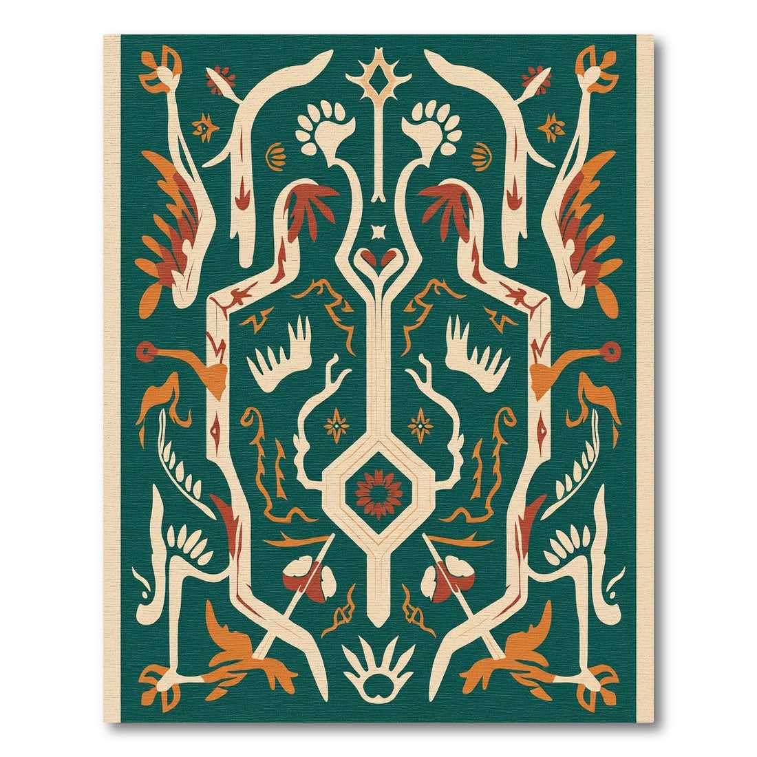 Teal Orange Abstract Tribal Floral Rug