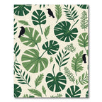 Tropical Greenery and Black Bird Collage Rug